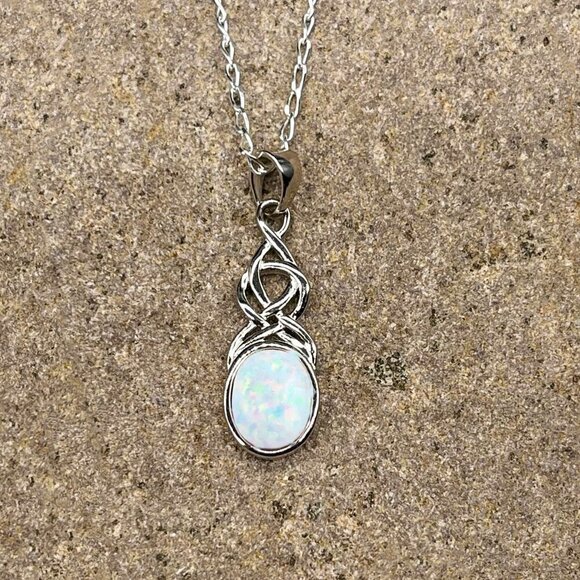 White Opal Celtic Twist Necklace Sterling Silver - Picture 4 of 6